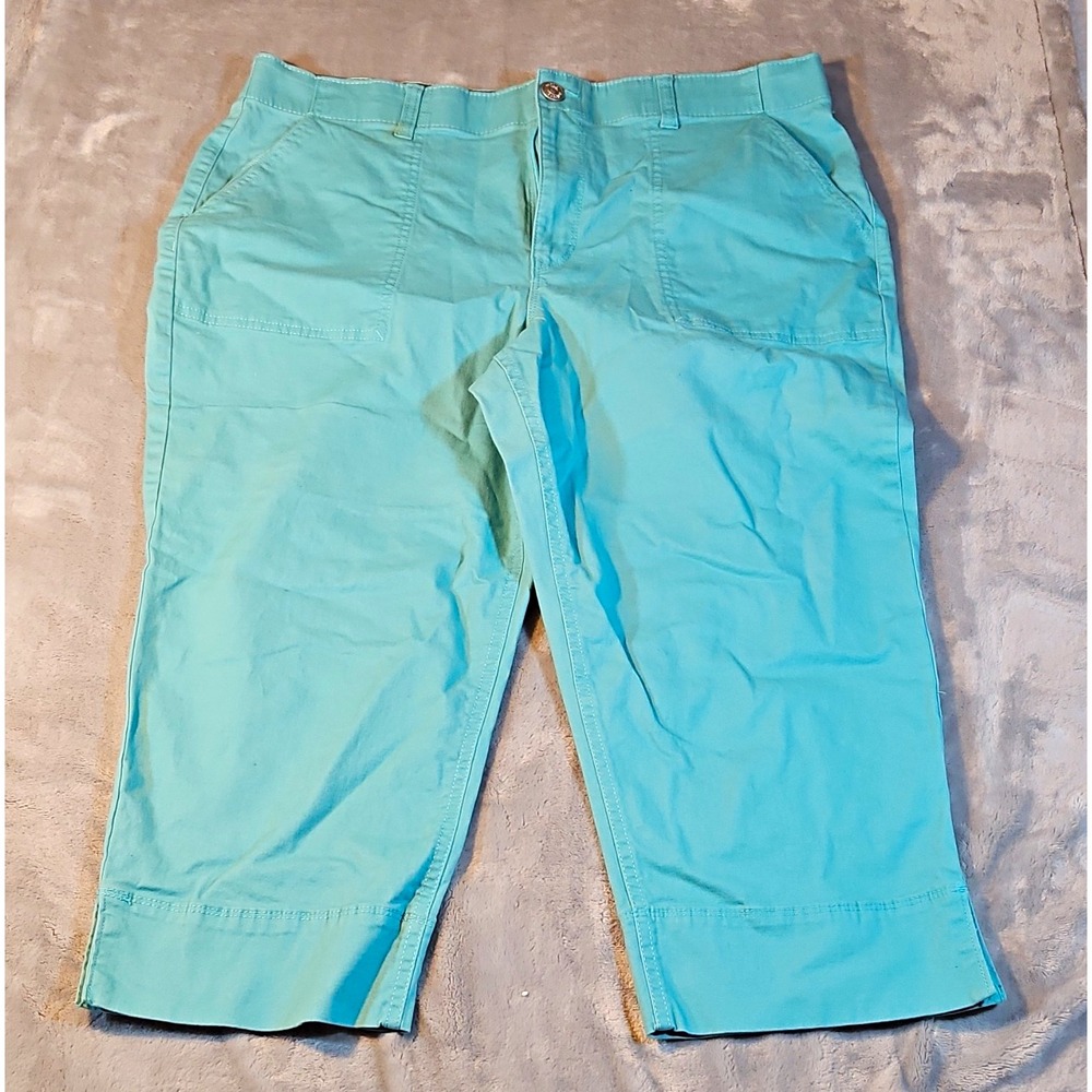 Gloria Vanderbilt Women's Blue Twill Capri Pants 14 Stretch Pockets